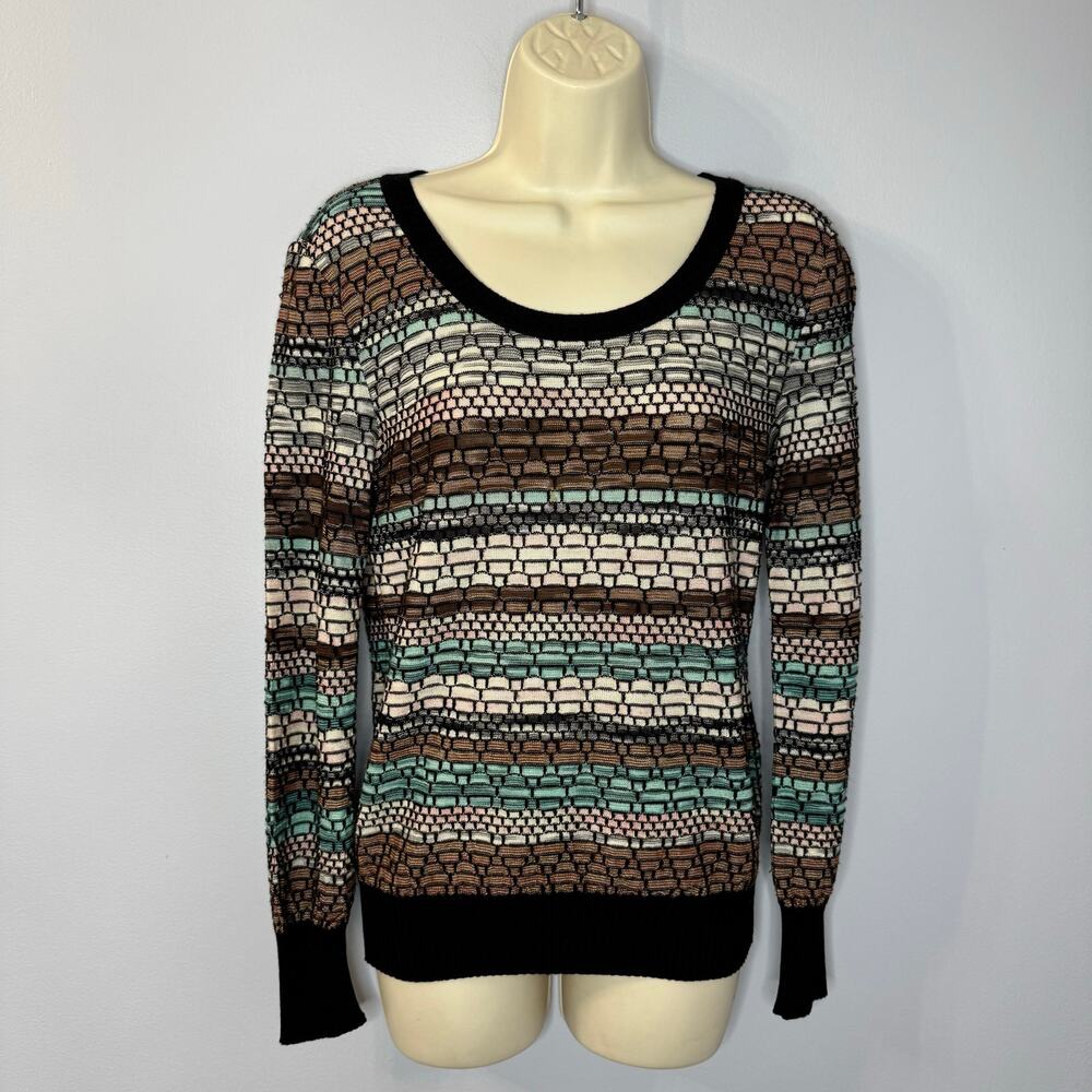 Missoni Wool Blend Textured Knit Multi Scoop Neck Pullover Sweater Made Italy 8 - Picture 4 of 13